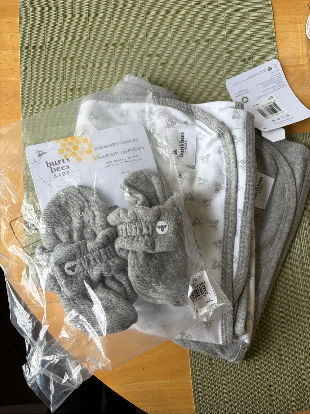 Burt's Bees Baby Gray Cotton Booties & Swaddles Set
